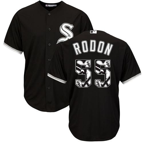 White Sox #55 Carlos Rodon Black Team Logo Fashion Stitched MLB Jersey